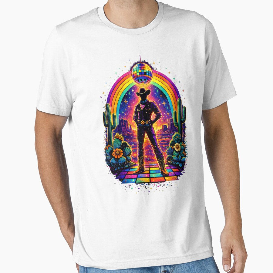 Lone Cowboy Disco T-Shirt, Retro Western Funk, 70s Disco Aesthetic, Groovy Cowboy, Party Outfit by StickersPhotoPaintings