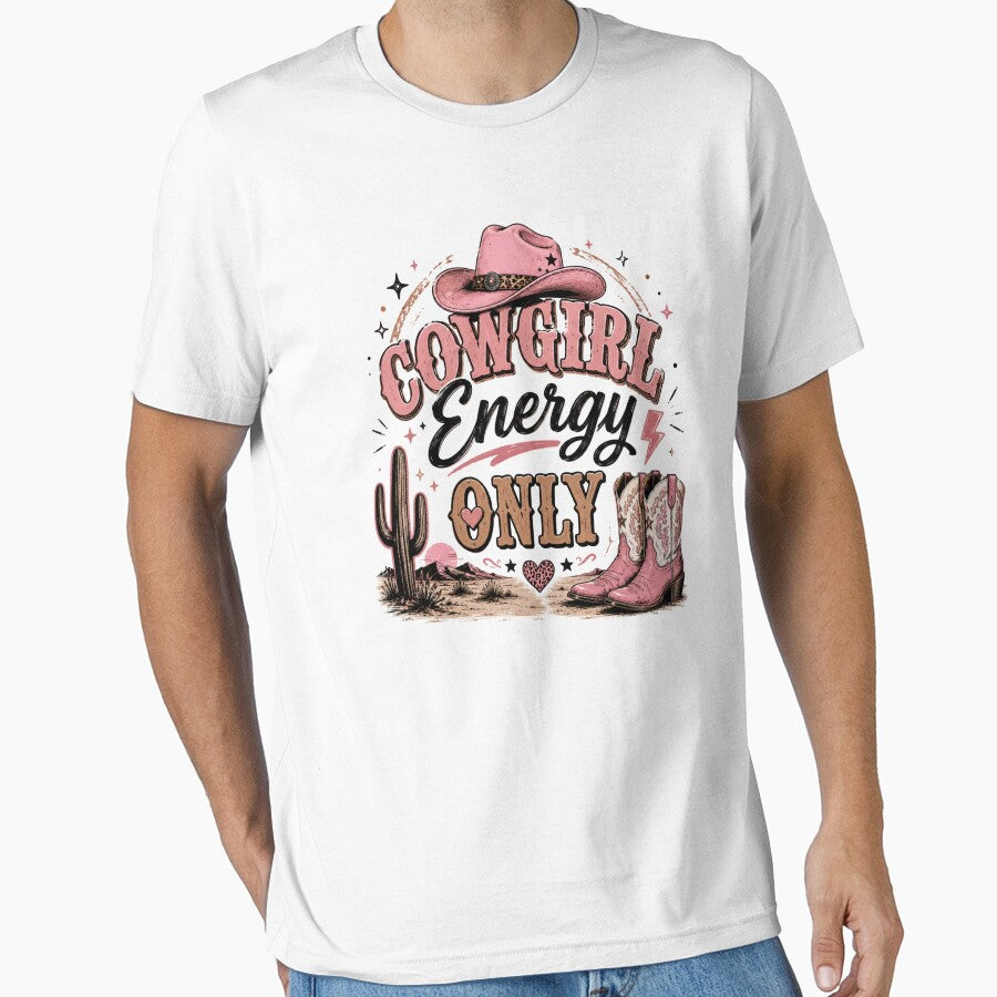Cowgirl Energy Only Pink Western Design – Cute Retro Cowgirl Aesthetic T-Shirt & Sticker by Artimax-Studio