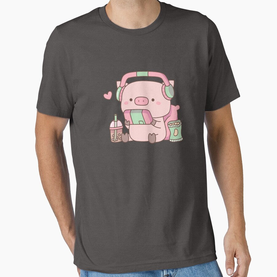Cute Little Piggy Gamer With Headphones by rustydoodle