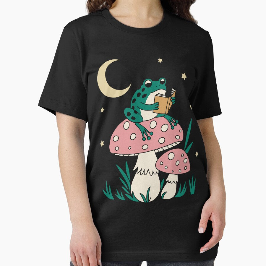 Frog reading on a mushroom under the moon by Faissal Thomass