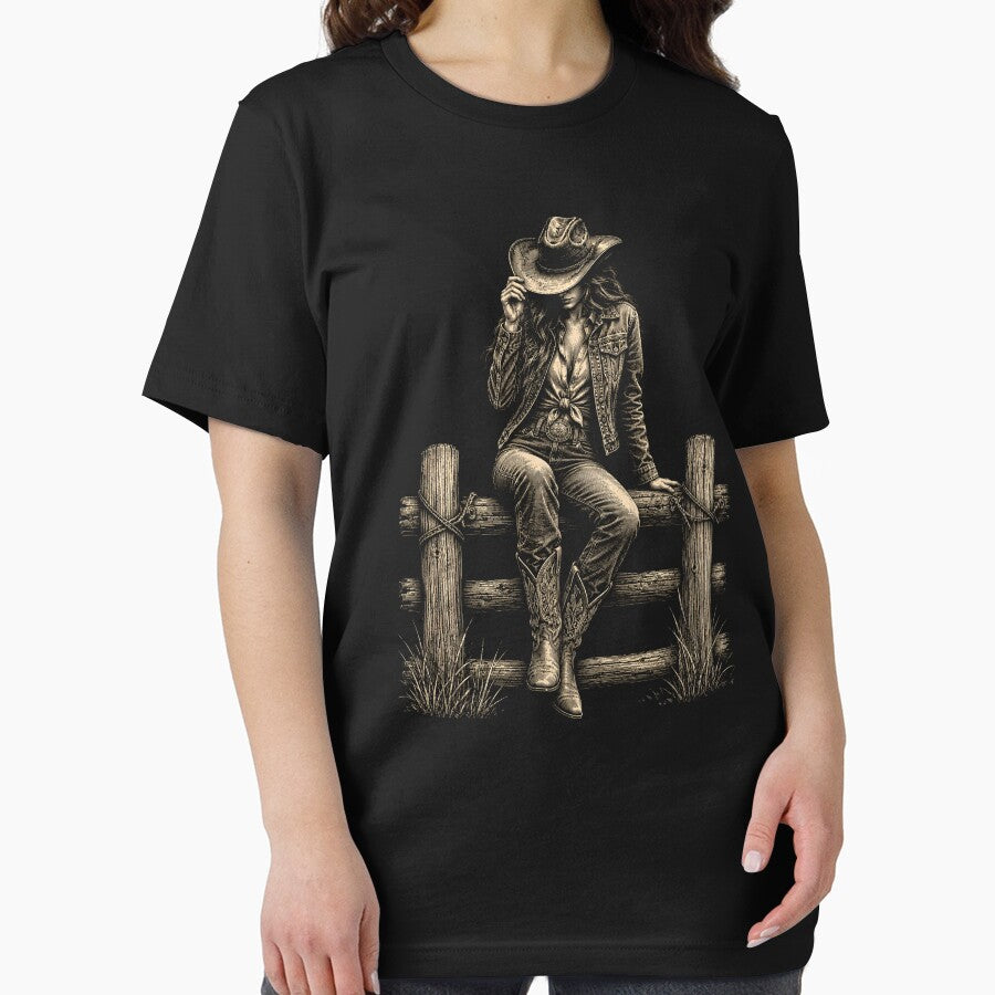 Cowgirl Sitting on Fence at Dusk Western Art by will freed18