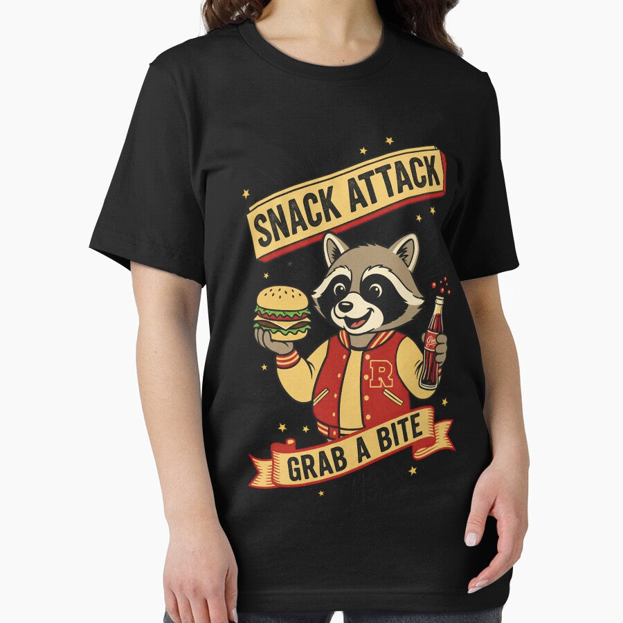 Snack Attack Retro Raccoon Varsity Burger Art by InkRebelprint