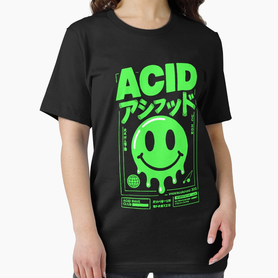 ACID Rave Smiley – Melting Neon Green Acid House 303 Techno Underground Graphic by BrainBubbleArt