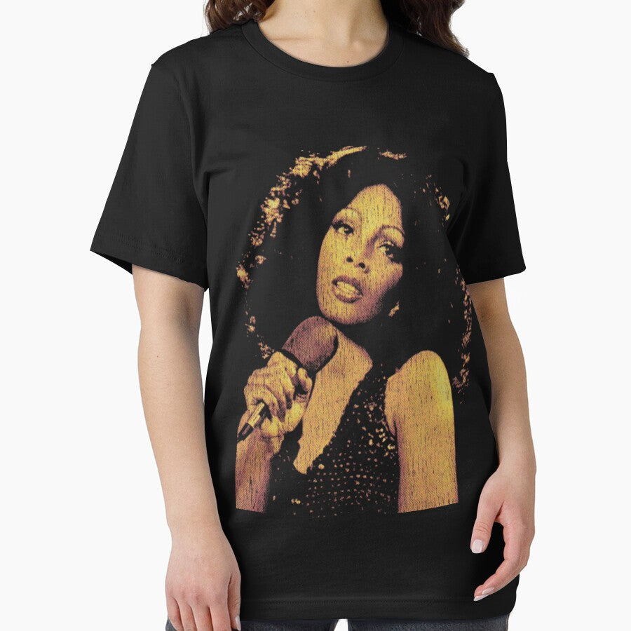 Golden Donna Summer Microphone Portrait Design For Disco Fans, Gift For 70s Music Lovers by LindaERiley