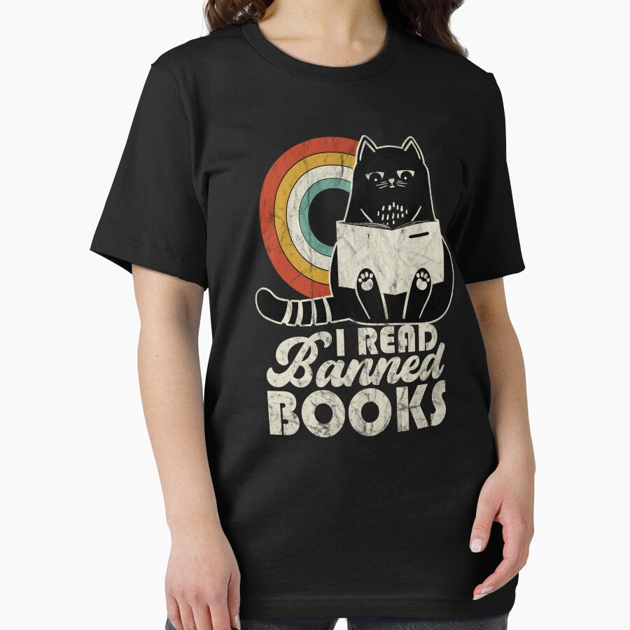 Cat I Read Banned Books Retro Rainbow Books Lover Gift Idea by Myth-Creatures