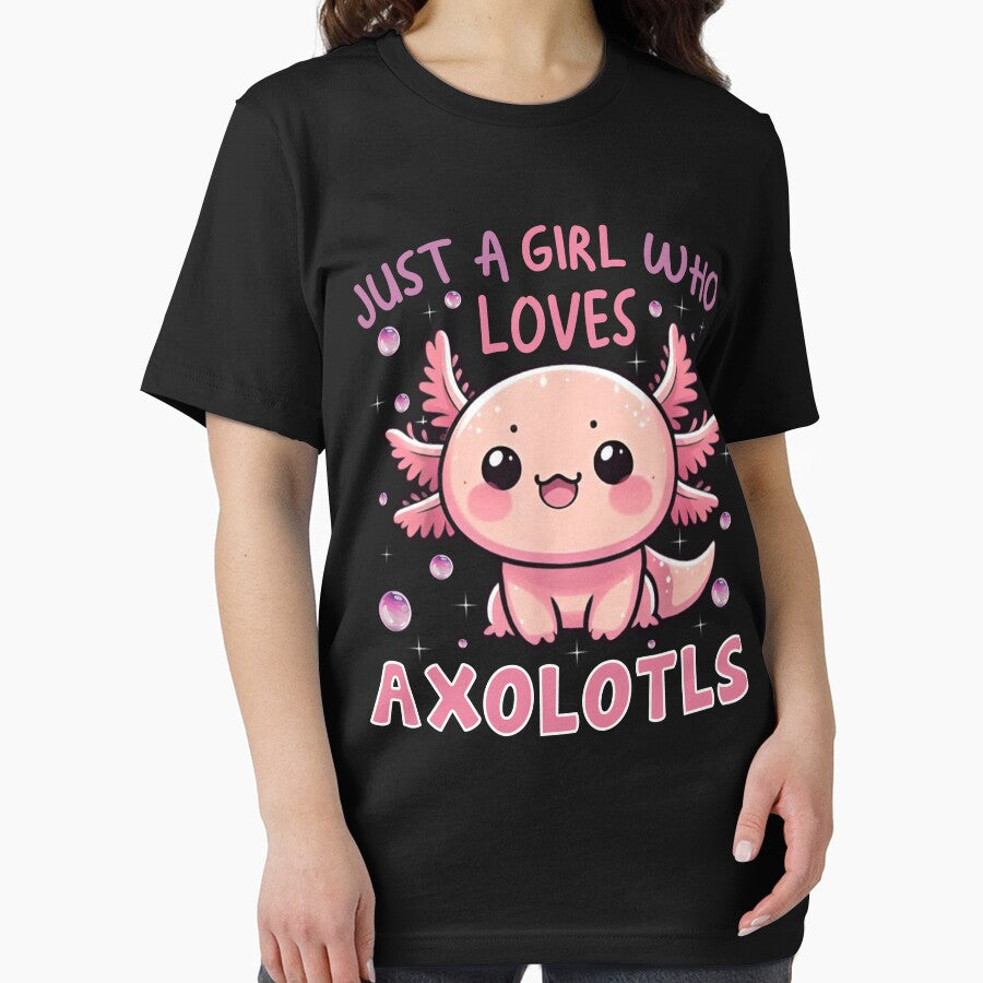 Cute Pink Axolotl Girl T-Shirt by LarryMBrown