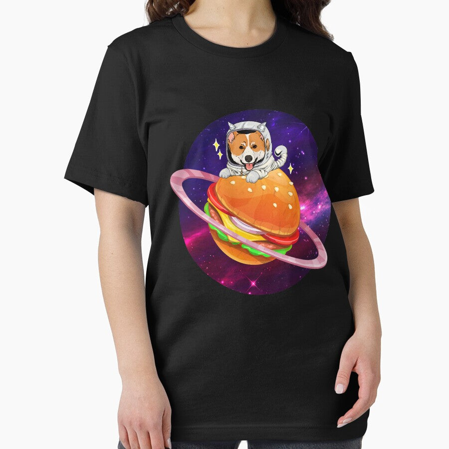 CORGI ON BUGER SPACE T-SHIRT by vilily