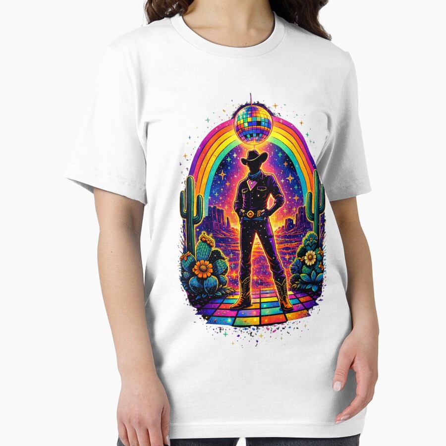 Lone Cowboy Disco T-Shirt, Retro Western Funk, 70s Disco Aesthetic, Groovy Cowboy, Party Outfit by StickersPhotoPaintings