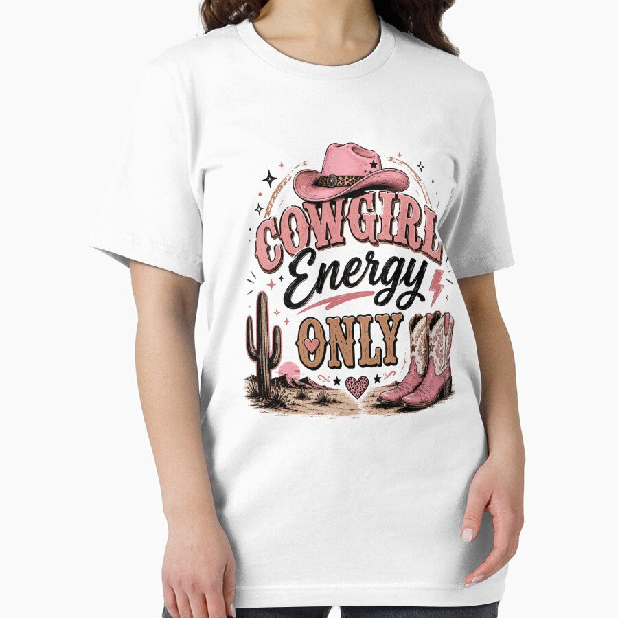 Cowgirl Energy Only Pink Western Design – Cute Retro Cowgirl Aesthetic T-Shirt & Sticker by Artimax-Studio