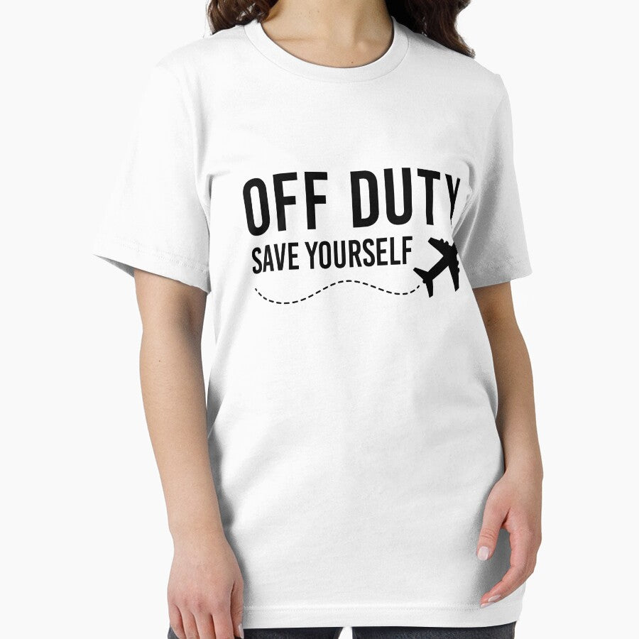 Off Duty Save Yourself Black Airplane Funny Travel Stewardess Flight Attendant by UniPrint4All