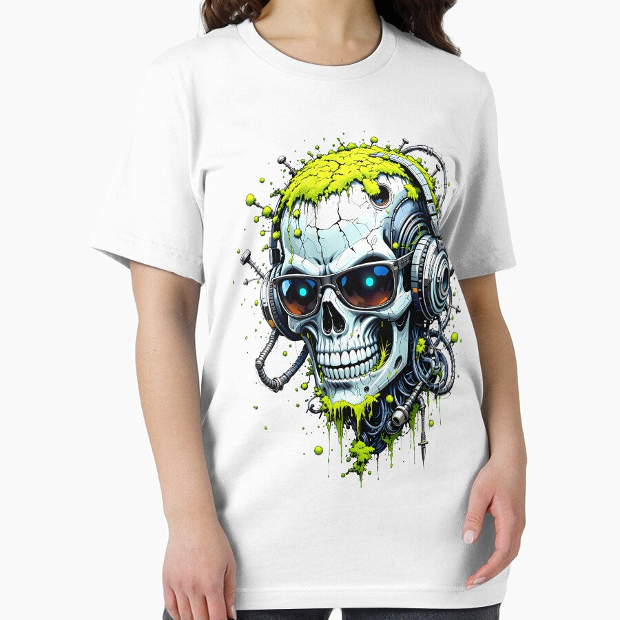 S26 Acid Cyber Skull T-Shirt - Neon Green Drip Skull, Gamer Skull, Tech Skull, Sci-Fi Rave Art, Futuristic Grunge Aesthetic, Edgy Streetwear by EC Multimedia Services