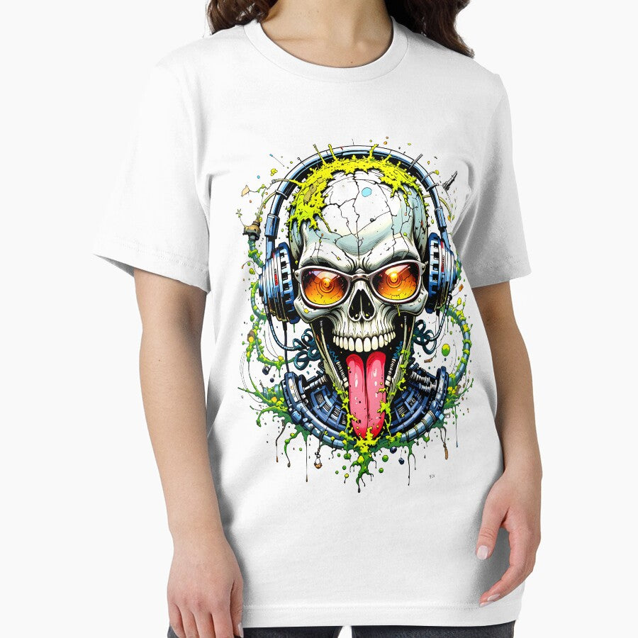 S30 Radioactive Rave Skull T-Shirt - Neon Green Drip Skull, DJ Skull, Gamer Skull, Acid Tech Art, Industrial Party Aesthetic, Edgy Underground by EC Multimedia Services