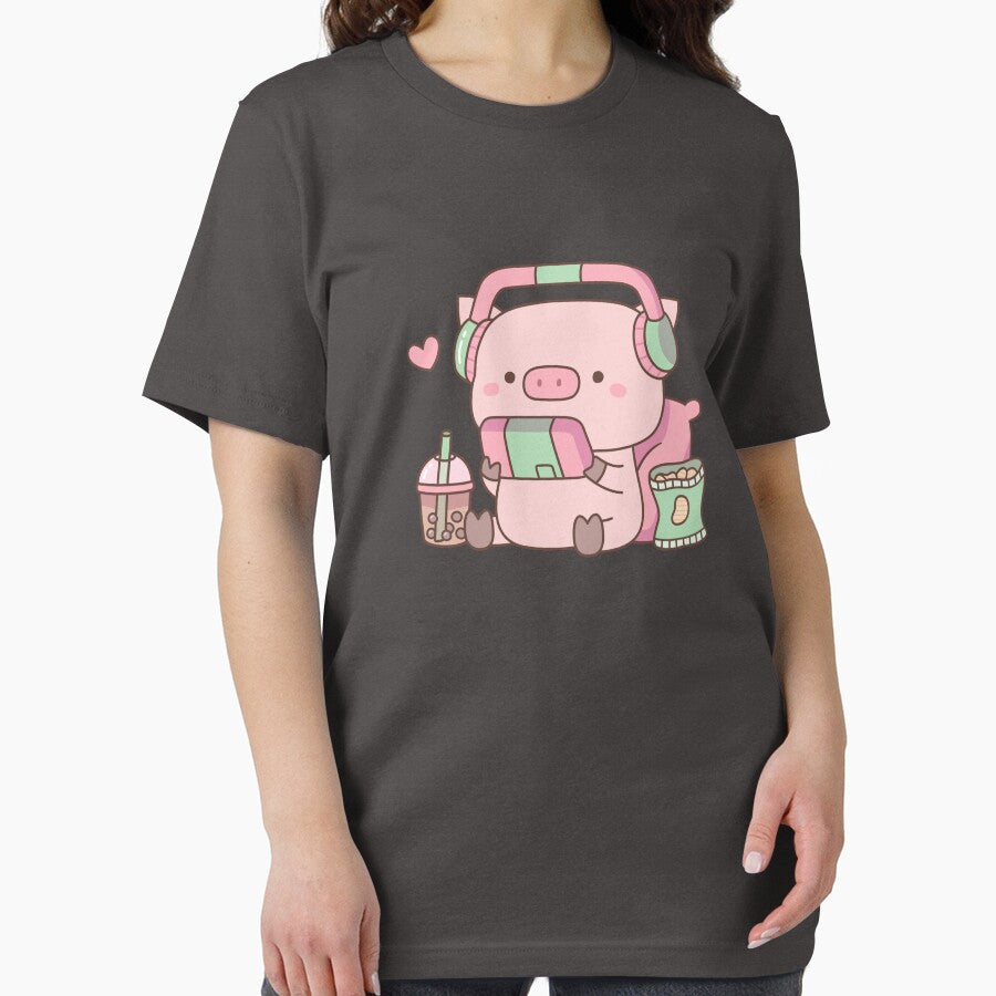 Cute Little Piggy Gamer With Headphones by rustydoodle
