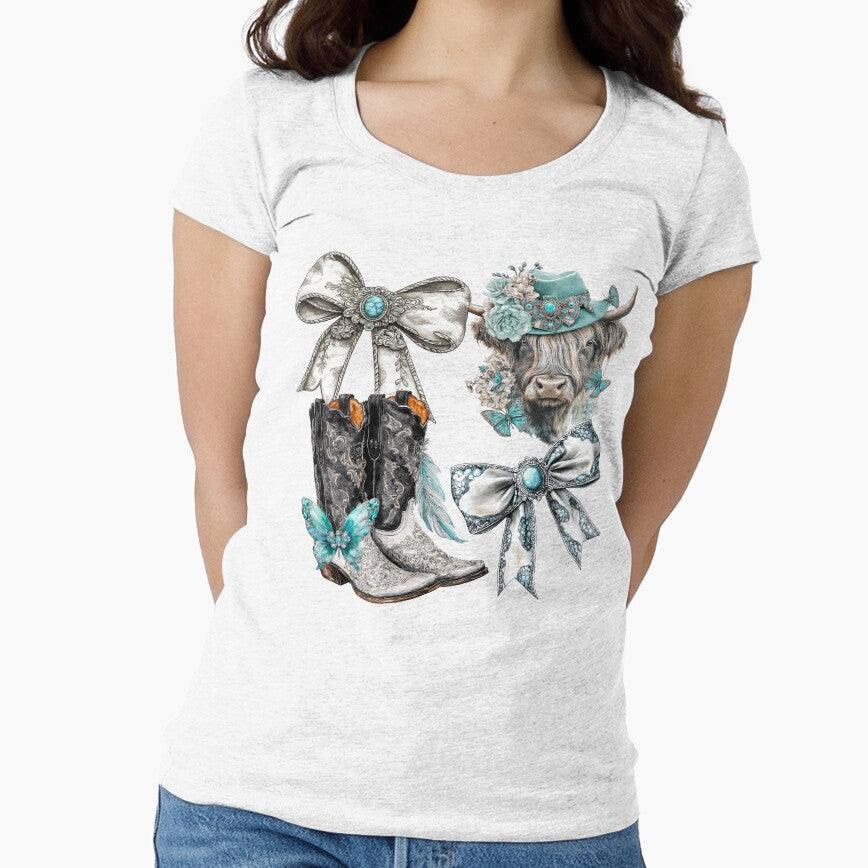 Boho Western Highland Cow Shirt Design by EnlivenDesigns