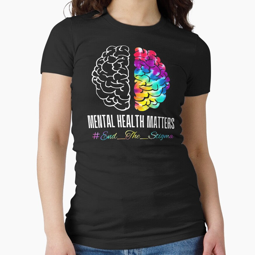 End The Stigma Mental Health Matters Tee Human Brain Illness by JodyBoling