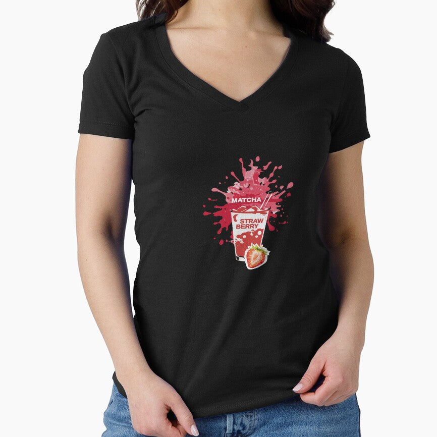 Strawberry Matcha Shirt | Iced Latte Splash Design | Cute Cafe Aesthetic Gift by unique art and design