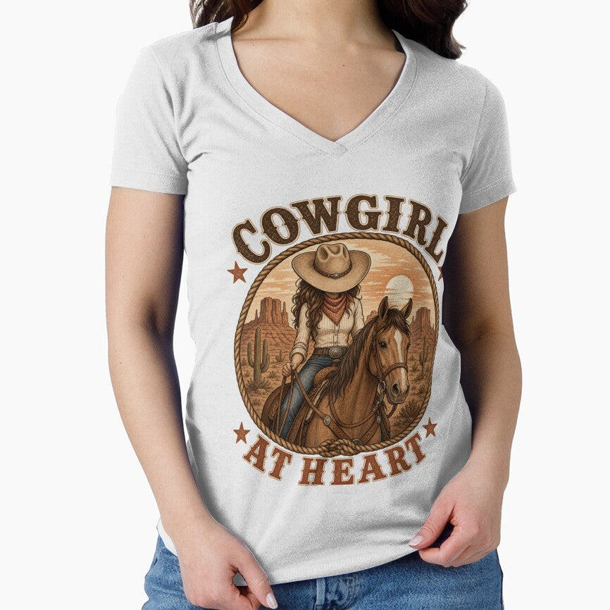 Cowgirl at Heart Western Horse Riding T-Shirt by Dbm Teeverse