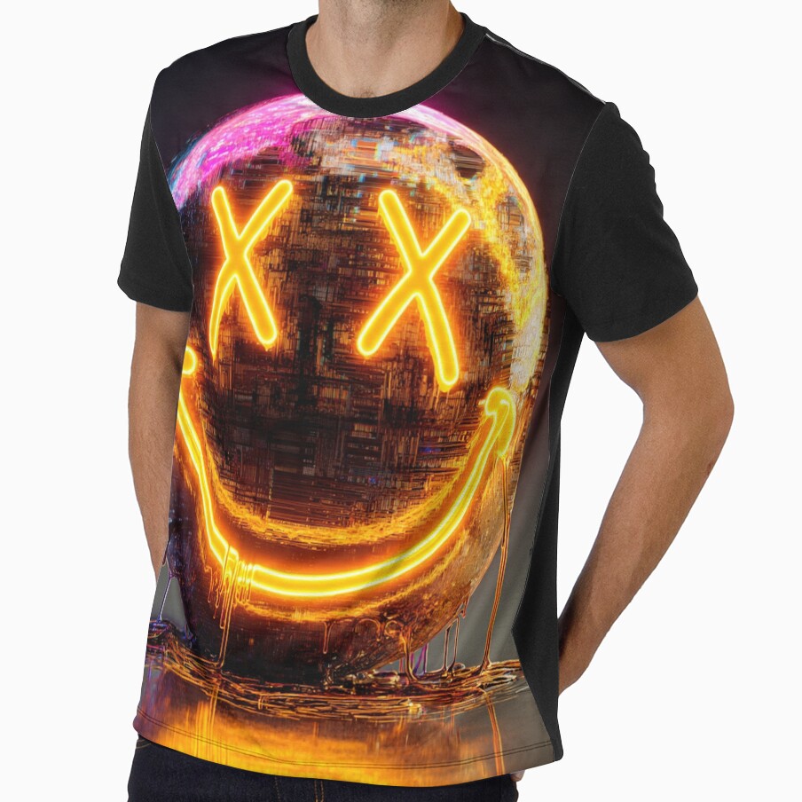 Melting Neon Smiley X Eyes Cyberpunk Art by greatlakesea