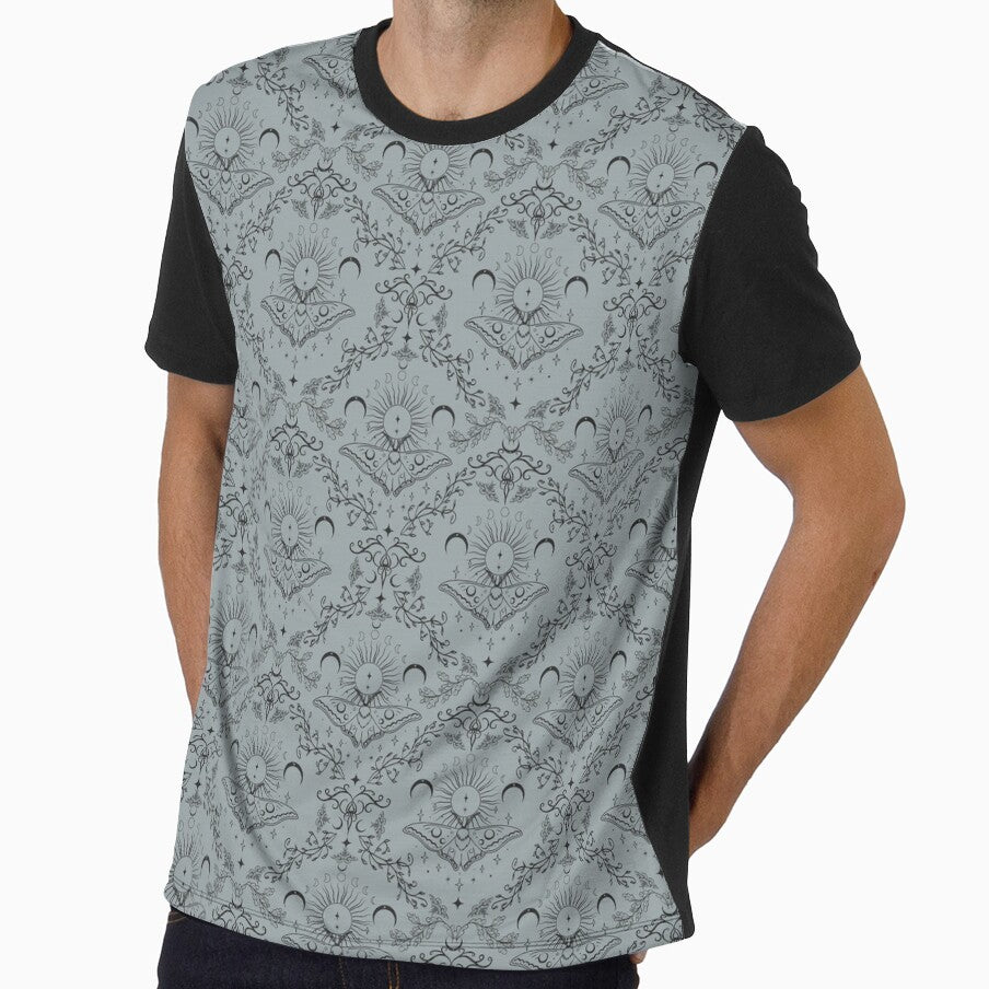 Whimsical Moon Moth Celestial Pattern Blue Grey by Chiefiechanga
