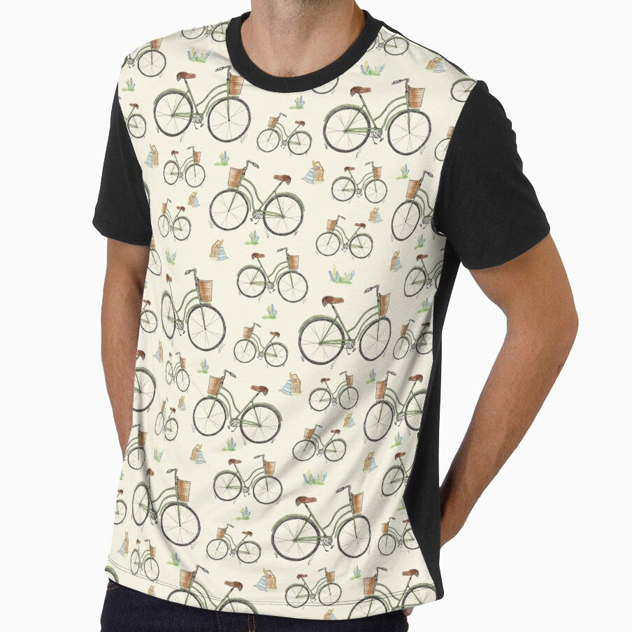 Whimsical Vintage Bicycle Pattern– Wildflower Picnic Illustration in Yellow by Winooski Designs