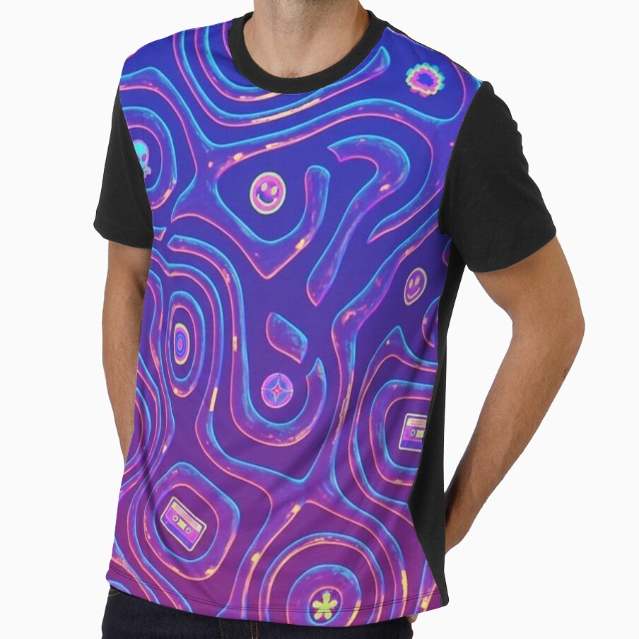 Retro Space Trip - Neon Y2K Psychedelic Pattern by TSE DESIGN