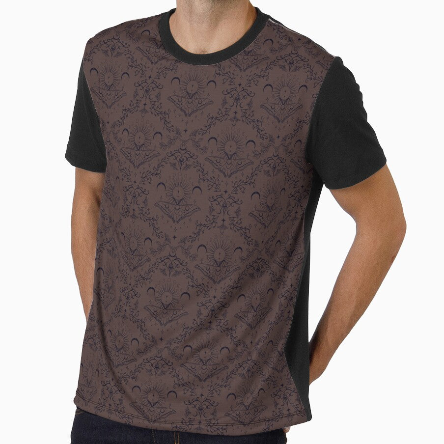 Whimsical Moon Moth Celestial Pattern Mocha Brown by Chiefiechanga