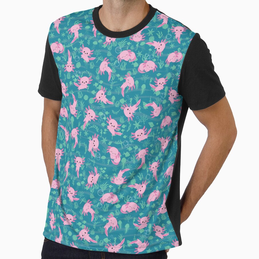 Kawaii Axolotl in Ocean by GriffyPrints