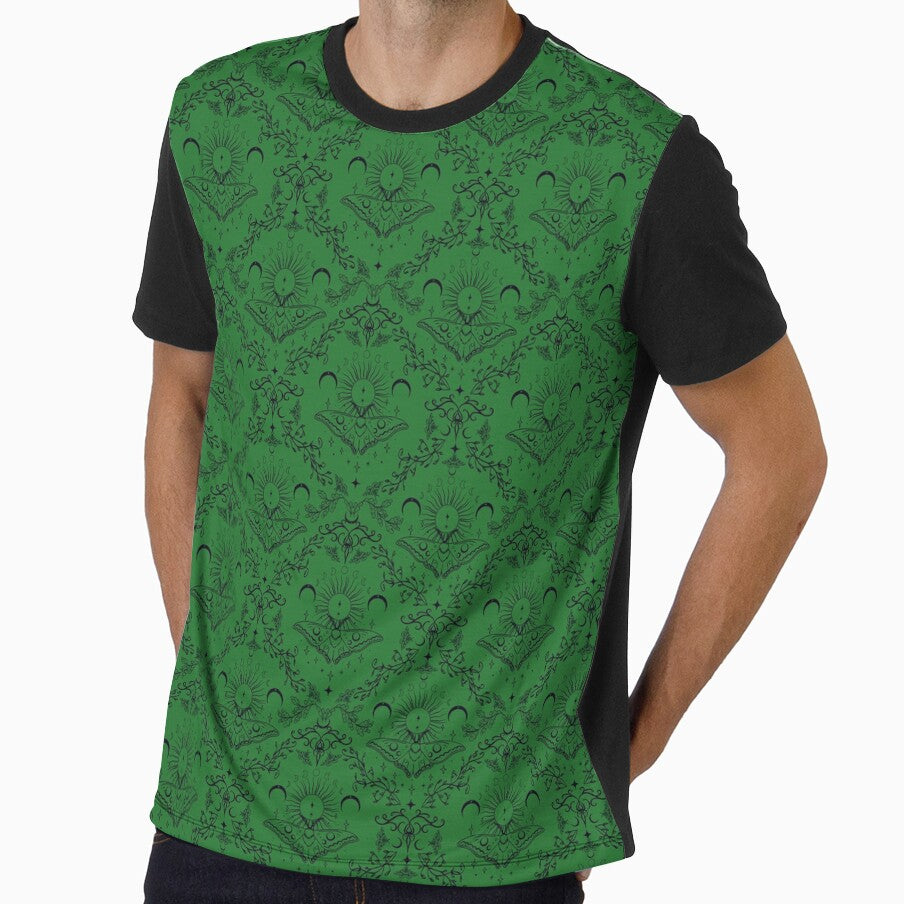 Whimsical Moon Moth Celestial Pattern Moss Green by Chiefiechanga