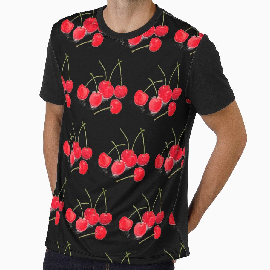 Vintage Cherry pattern Retro on black by Monika Howarth