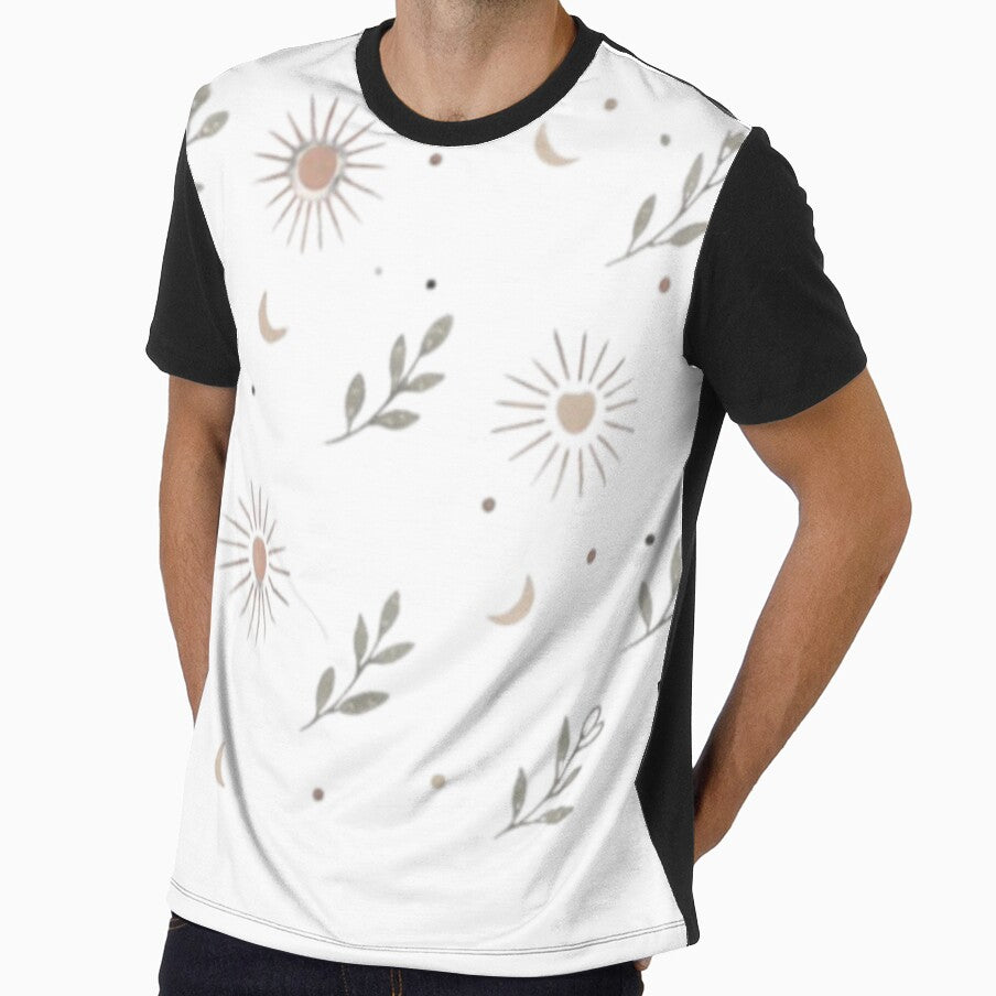 Celestial Solstice - Minimalist Moon and Sun Botanical Pattern by EVERGREEN&INK CREATIONS