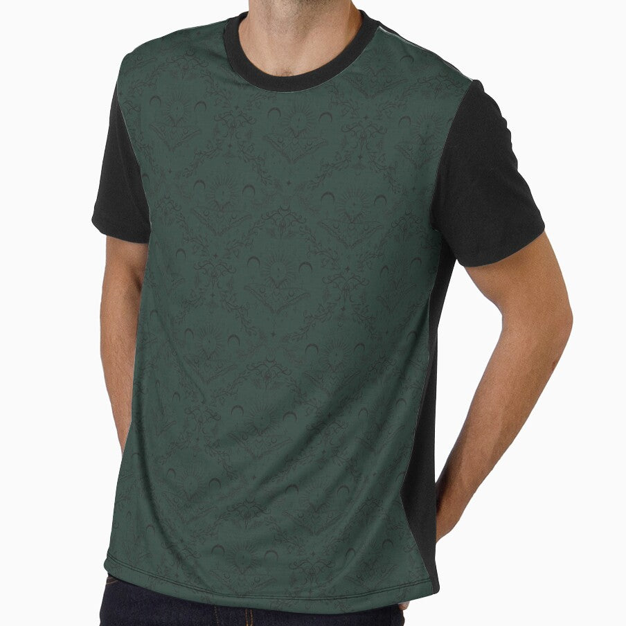 Whimsical Moon Moth Celestial Pattern in Dark Forest Green by Chiefiechanga