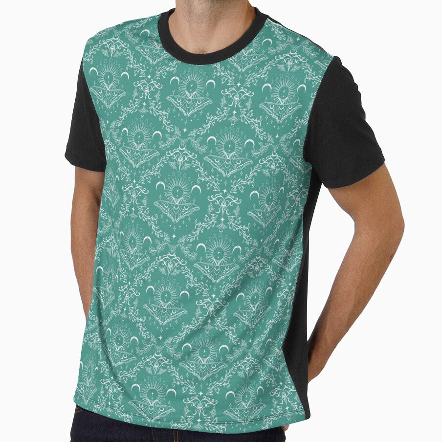 Whimsical Moon Moth Celestial Pattern Turquoise by Chiefiechanga