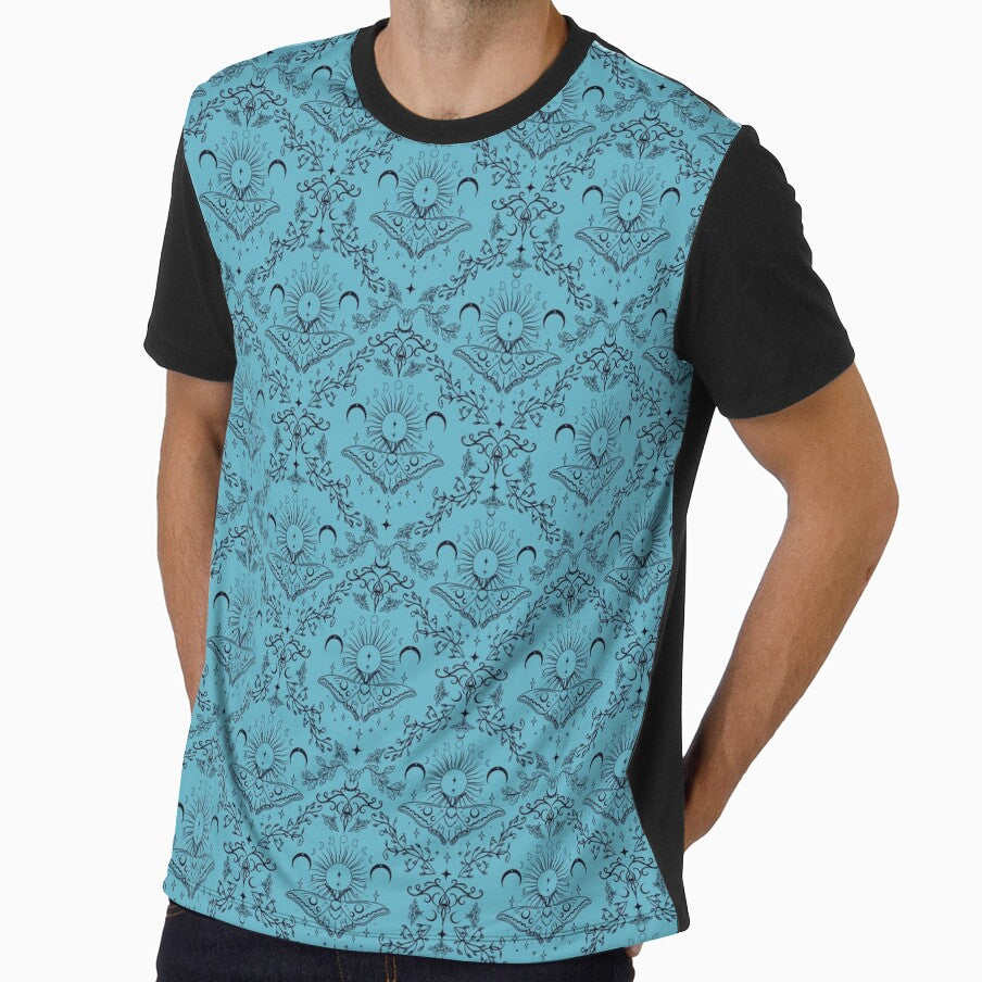 Whimsical Moon Moth Celestial Pattern Blue Lagoon by Chiefiechanga