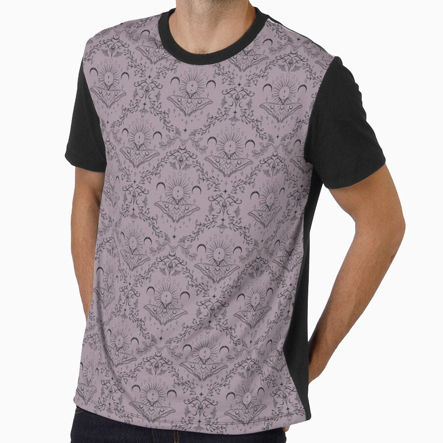 Whimsical Moon Moth Celestial Pattern Grey Rose by Chiefiechanga