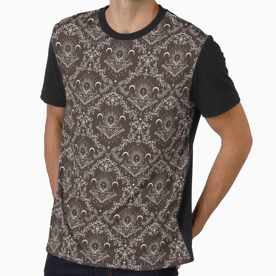 Whimsical Moon Moth Celestial Pattern Brown Espresso by Chiefiechanga
