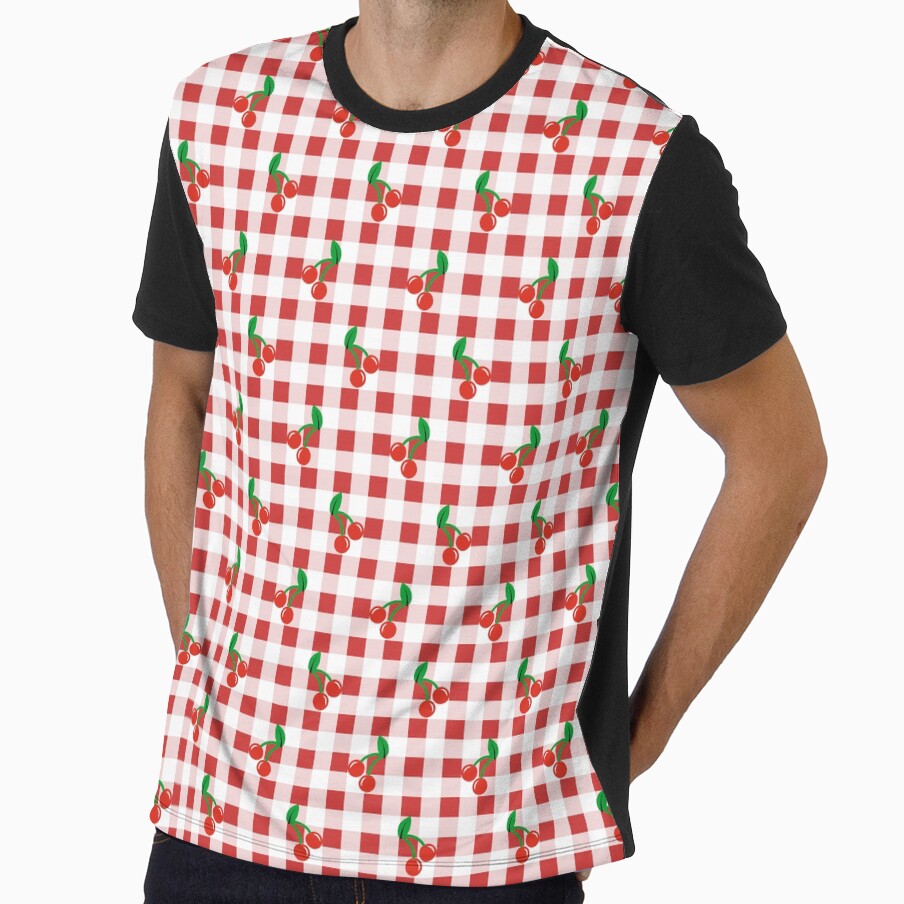 Gingham Pattern Red and White Cherries by Pinkdeer Designs
