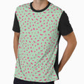 Pink tiny flowers pattern on green background by Elodie-Motifs