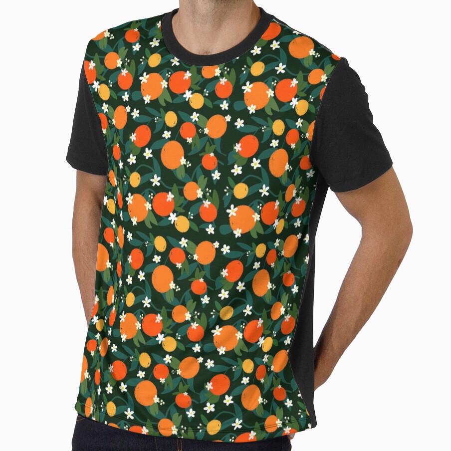 Seamless Citrus Orchard Pattern – Oranges, Lemons & White Blossoms by Grey-Lilly