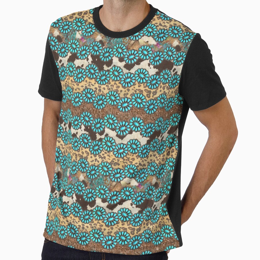 Vintage Western Theme Country Cowhide Leather Turquoise Pattern by LiveAesthetic