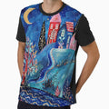 Whimsical Moonlit Village Painting With Colorful Folk Art Landscape by eliramaison