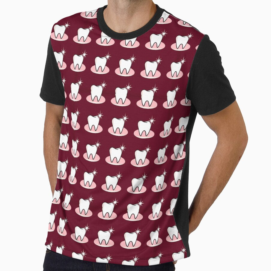 Sparkling Teeth Grid Pattern - Cute Maroon Dental Art by UniqueDesign751