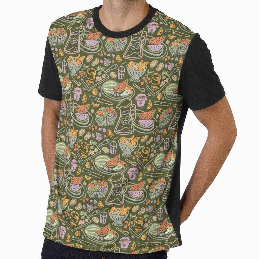 Retro picnic pattern on dark green by Miss-Belle
