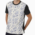 18th-Century Vintage Rose Toile – Navy & Cream Engraving by VelloomStore