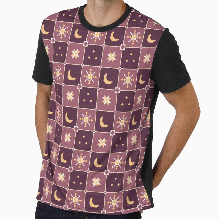 Celestial Quilt Block - Moon and Star Patchwork Goth Plum by Elodie-Motifs