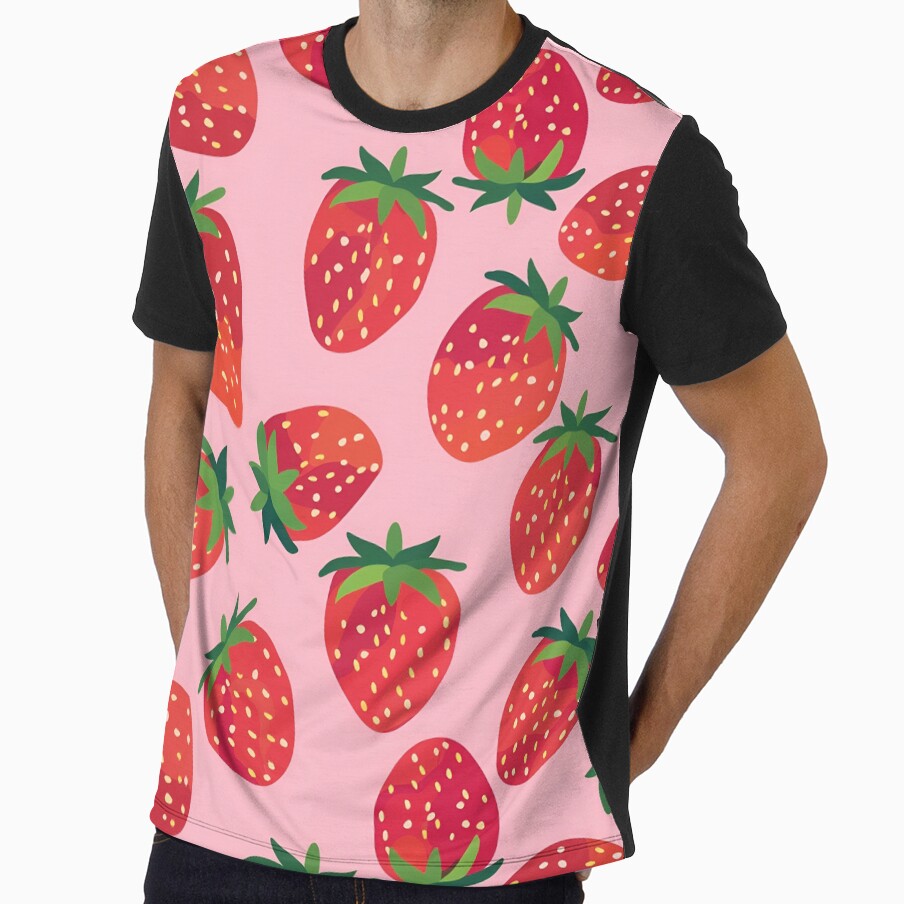 Strawberries on Dusty Rose – Flat Seamless Summer Fruit Pattern by EmeraldeaArt