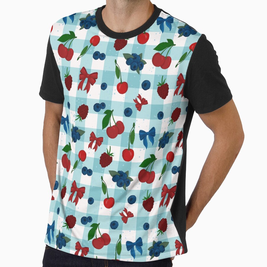 Teal Blue Picnic Berries and Bows by Pinecone Place