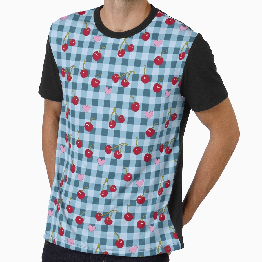 Cherry Love - Blue Picnic Gingham Pattern by Emmyteddy