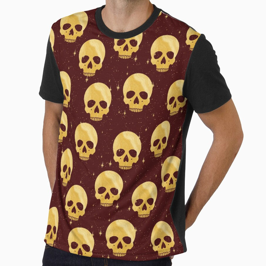 Whimsigoth Golden Skulls on Burgundy by Little Wimbly