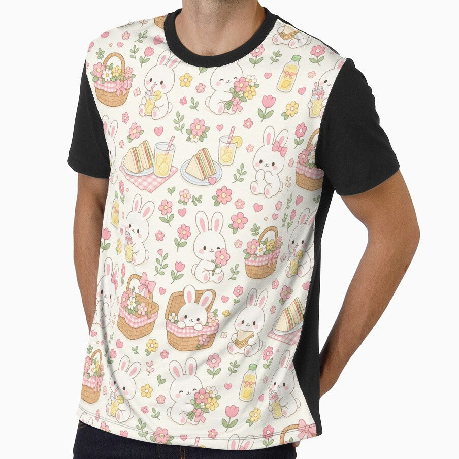 Kawaii Bunny Flower Picnic Pattern by Soft Berry Studio