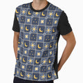 Celestial Quilt Block - Moon and Star Patchwork Blue Night by Elodie-Motifs